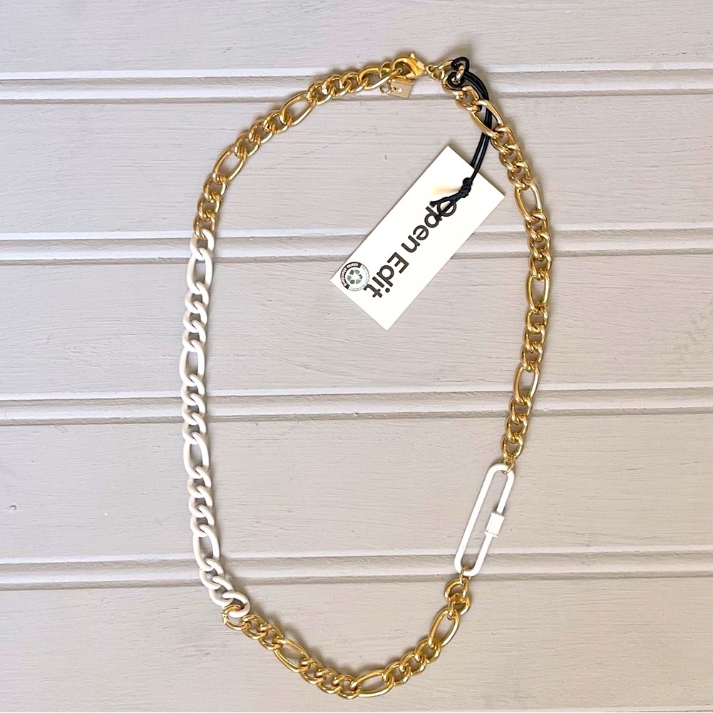 Open Edit Nordstrom Mixed Chain‎ Necklace Gold Tone White NWT Stylish Two Tone